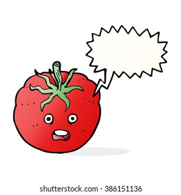 tomate de caricatura con burbuja de habla