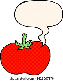 cartoon tomato with speech bubble in comic book style