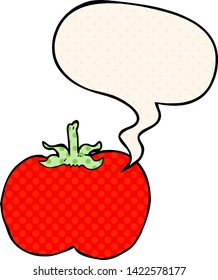 Cartoon Tomate mit Sprachblase im Comicstil