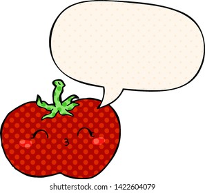 tomate de caricatura con burbuja de habla en estilo de libro de historietas