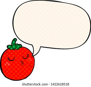 tomate de caricatura con burbuja de habla en estilo de libro de historietas