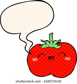 tomate de caricatura con burbuja de habla en estilo de libro de historietas