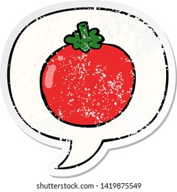 tomate de caricatura con burbuja de habla angustiado viejo pegatina