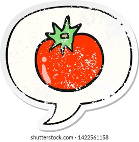 tomate de caricatura con burbuja de habla angustiado viejo pegatina
