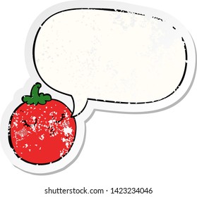tomate de caricatura con burbuja de habla angustiado viejo pegatina