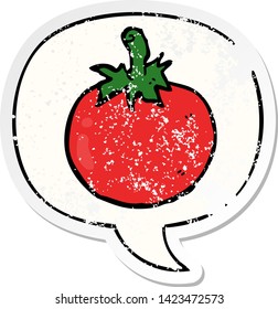 cartoon tomato with speech bubble distressed distressed old sticker