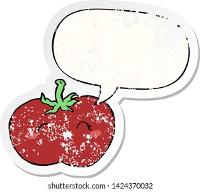 tomate de caricatura con burbuja de habla angustiado viejo pegatina
