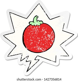 tomate de caricatura con burbuja de habla angustiado viejo pegatina