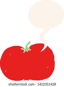 Cartoon-Tomate mit Sprachblase im Retro-Stil