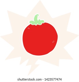 tomate de dibujos animados con burbuja de habla en estilo retro