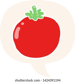tomate de dibujos animados con burbuja de habla en estilo retro