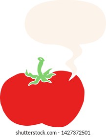 cartoon tomato with speech bubble in retro style