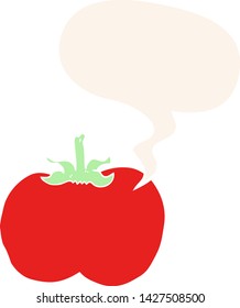 cartoon tomato with speech bubble in retro style