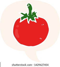 tomate de dibujos animados con burbuja de habla en estilo retro