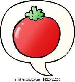 tomate de dibujos animados con burbuja de habla en un estilo de gradiente suave