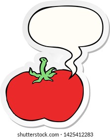 tomate de dibujos animados con pegatina de burbuja de habla