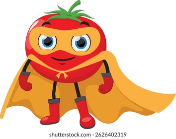 Personagem super-herói do desenho animado Tomate, isolado em fundos brancos