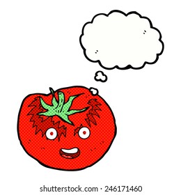 tomate de dibujos animados con burbuja de pensamientos