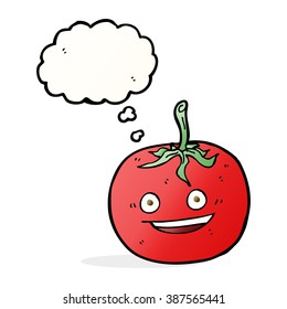 tomate de dibujos animados con burbuja de pensamientos