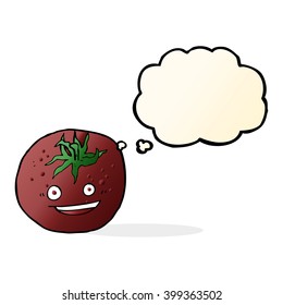 tomate de dibujos animados con burbuja de pensamientos
