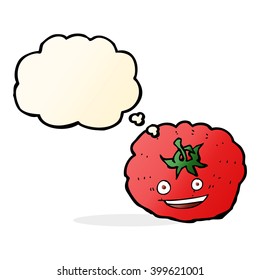 tomate de dibujos animados con burbuja de pensamientos