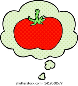 cartoon tomato with thought bubble in comic book style