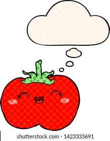 tomate de dibujos animados con burbuja de ideas al estilo de un libro de historietas