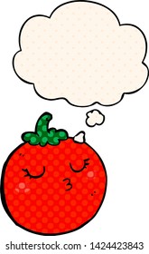 cartoon tomato with thought bubble in comic book style