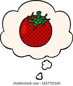 cartoon tomato with thought bubble in comic book style