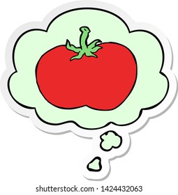 Cartoon-Tomate mit Denkblase als Druckaufkleber