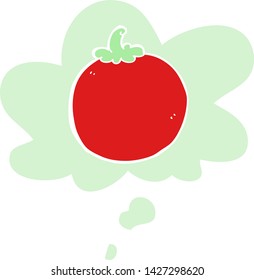 cartoon tomato with thought bubble in retro style