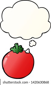 cartoon tomato with thought bubble in smooth gradient style
