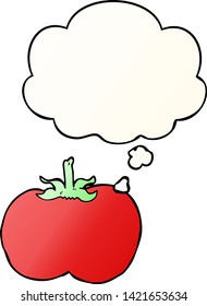 tomate de dibujos animados con burbuja de pensamiento en un estilo de gradiente suave