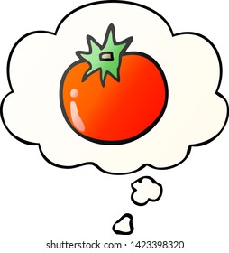 tomate de dibujos animados con burbuja de pensamiento en un estilo de gradiente suave