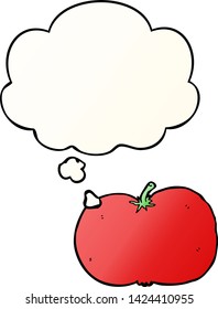 tomate de dibujos animados con burbuja de pensamiento en un estilo de gradiente suave