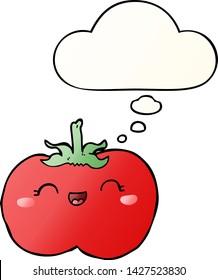 cartoon tomato with thought bubble in smooth gradient style