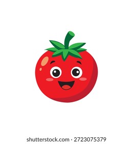 Ilustración vectorial de tomate de dibujos animados, perfecta para diseños de alimentos, libros infantiles, gráficos de cocina, tarjetas de recetas, menús de restaurantes, proyectos de alimentación saludable y obras de arte culinarias divertidas o coloridas.