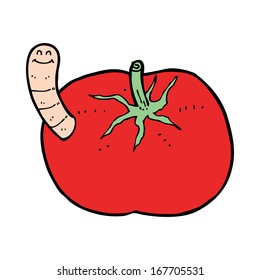 cartoon tomato with worm