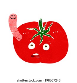 cartoon tomato with worm