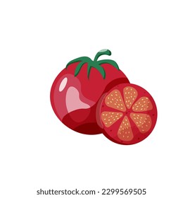 Cartoon Tomaten. Tomato Cherry Slice Vektorgrafik. Sommergemüse einzeln auf transparentem Hintergrund.
