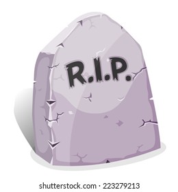 Cartoon Tombstone With RIP/ Illustration of a funny cartoon halloween tombstone for graveyard landscape with rest in peace inscription