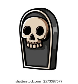 cartoon tombstone with skull isolated colored drawing line art style sketch classic vintage design illustration