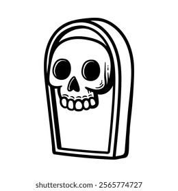 cartoon tombstone with skull isolated drawing line art style sketch classic vintage design illustration