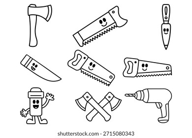Herramientas de dibujos animados y cuchillo de taladro de personaje
