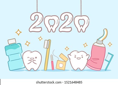 cartoon tooth with 2020 year