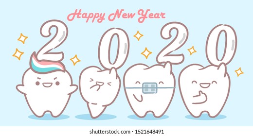 cartoon tooth with 2020 year