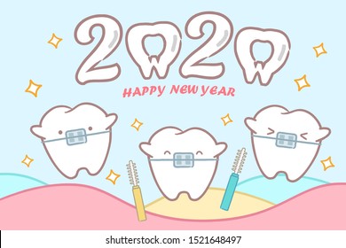 cartoon tooth with 2020 year