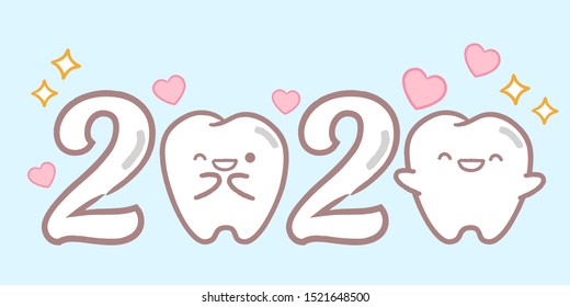 cartoon tooth with 2020 year