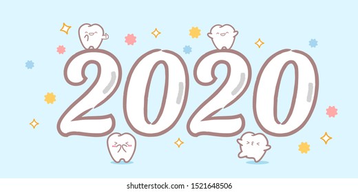 cartoon tooth with 2020 year