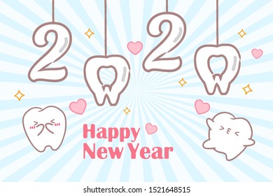 cartoon tooth with 2020 year